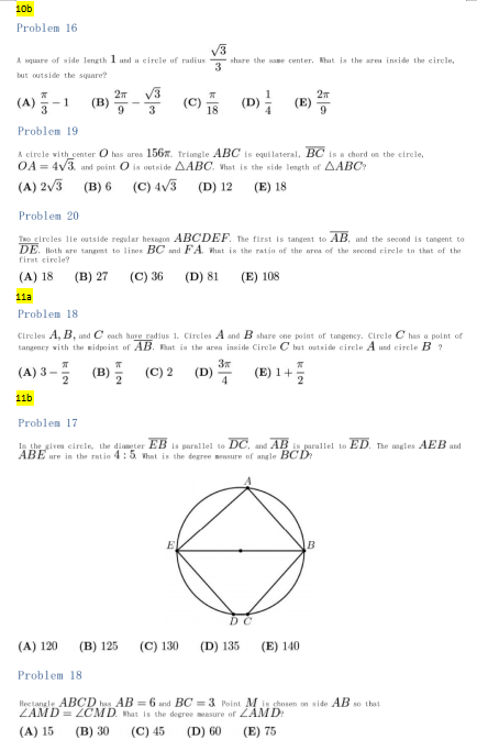 AMC10分類(lèi)題庫(kù)匯總PDF